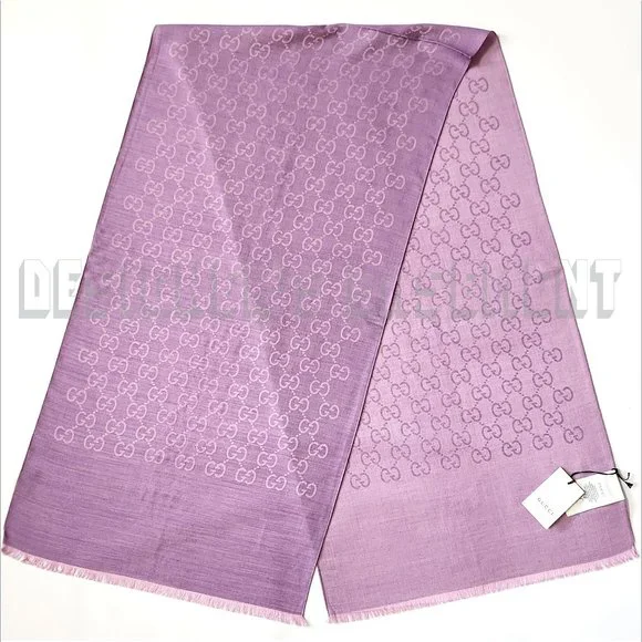 GUCCI Amethyst lilac & pink GGNAT wool & silk 18"x70" shawl Pashmina scarf NWT🎁 - Picture 8 of 10